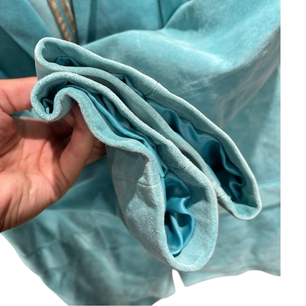 ** Danier Genuine Suede Aqua Blue Longline Blazer Jacket Size M - Picture 6 of 9
